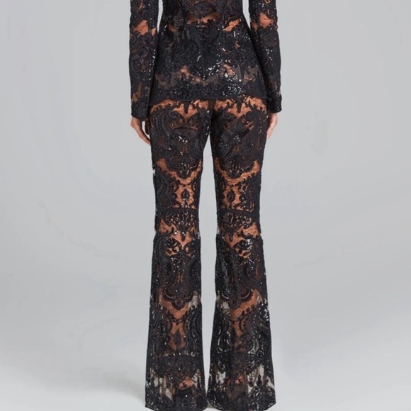 NADINE MERABI Black Lace sheer Flare Pants - Picture 2 of 2